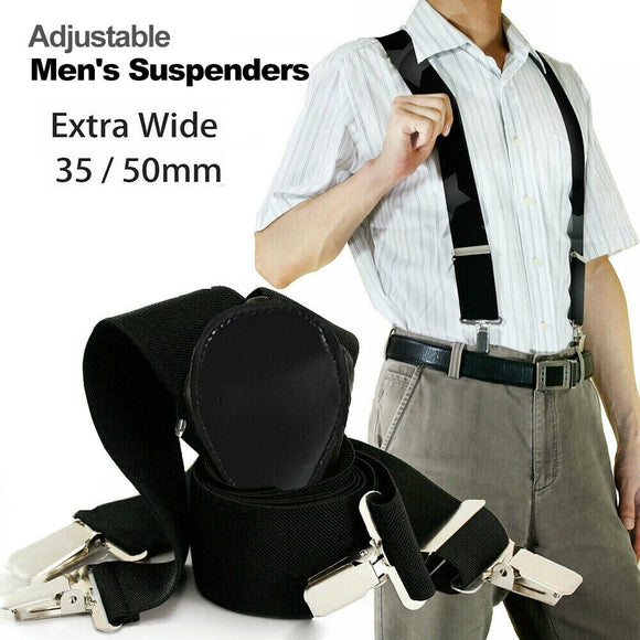 35/50mm Extra Wide Men's Adjustable Elastic Suspenders Clip On Braces Trouser AU