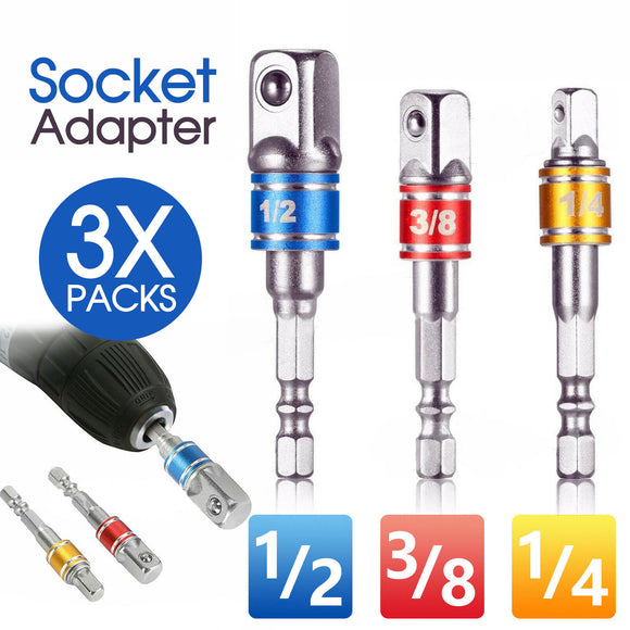 Socket Adaptor Set Driver Hex Shank Drill Bits 1/2