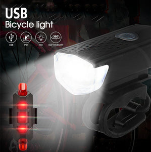 Bike Front Rear Light USB Rechargable Lamp Flashlight Bicycle LED