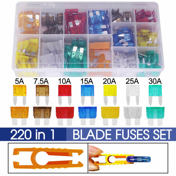 220pcs Assorted Mini Fuse Blade Fuses Set Auto Car Truck Assortment Kits ATM APM