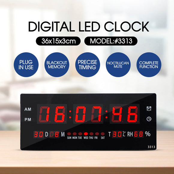 Digital Home Large Big Jumbo LED Wall Desk Clock With Calendar Temperature