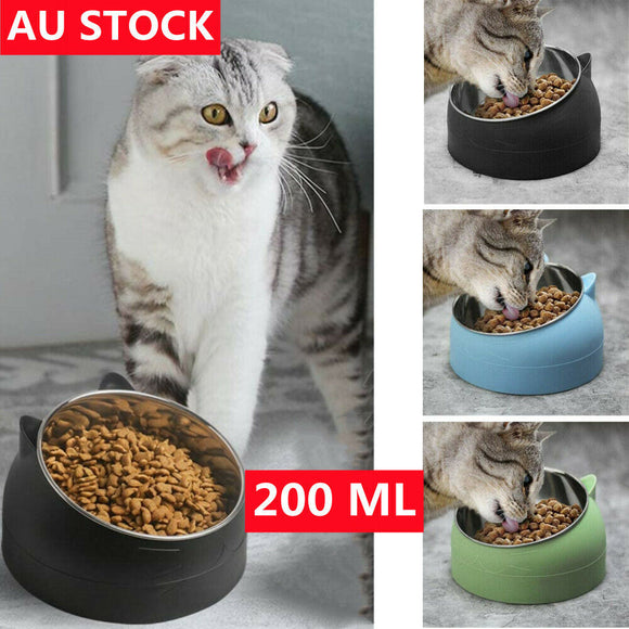 200ml Pet Cat Dog Bowl Tilted Food Water Feeder No Slip Raised Stainless Steel