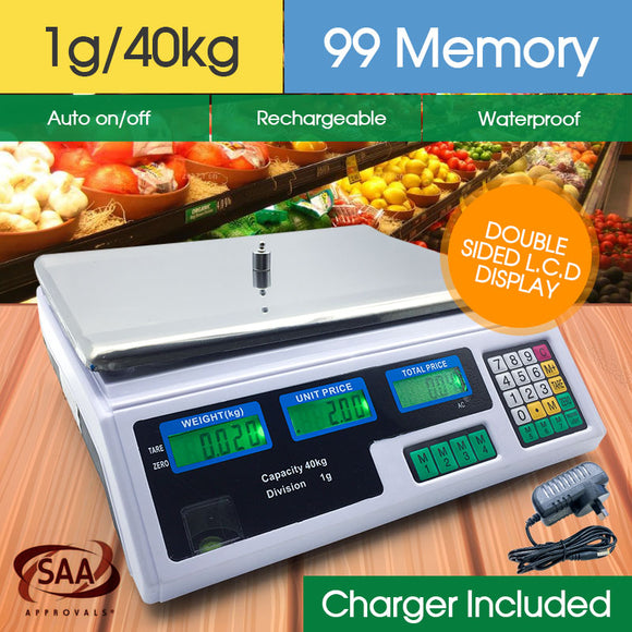 Kitchen Digital Electronic Scale 40KG Commercial Shop Weight Scales Food White