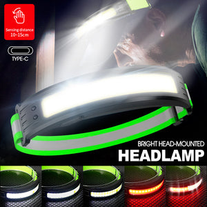 Waterproof COB LED Motion Sensor Head Torch USB Rechargeable Headlamp