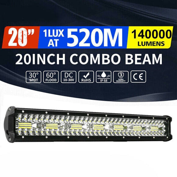 CREE LED Light Bar 20 inch Tri-row Spot Flood Combo Driving Offroad Truck 4WD AU