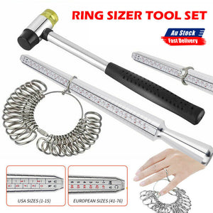 Silver Ring Sizer Size Gauge Tool Finger Measuring Stick Metal Ring Mandrel Set