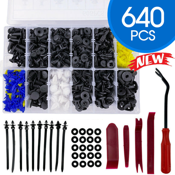 640PCS Car Body Trim Clips Retainer Bumper Rivets Screw Panel Push Fastener Kit