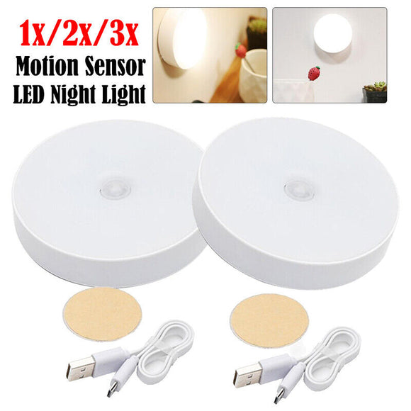 1x/2x/3x Motion Sensor LED Night Light Rechargeable USB Induction Lamp WallMount