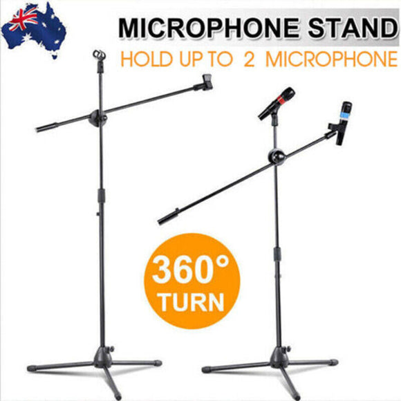 Adjustable Microphone Stand Foldable Mic Holder Tripod Two Clip Boom