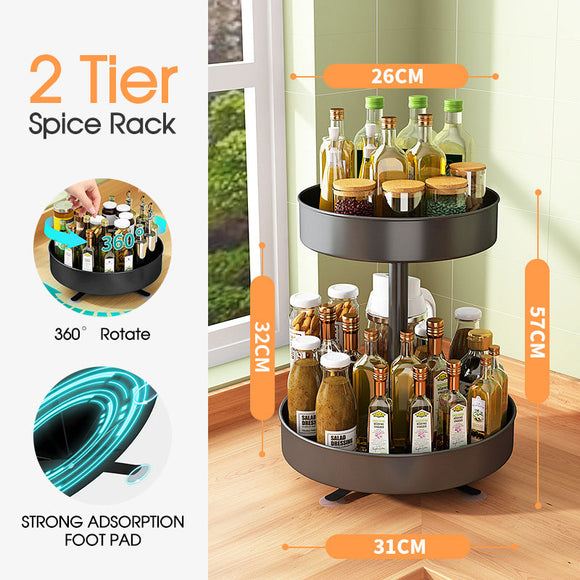 2 Tier Lazy Susan 360° Rotate Cabinet Bathroom Organizer Turntable shelf