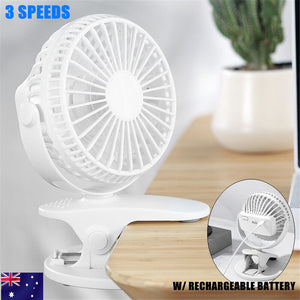 Portable Desk Fan Mini Usb Rechargeable Quiet Cooler Table Clip Pram Cooling AU