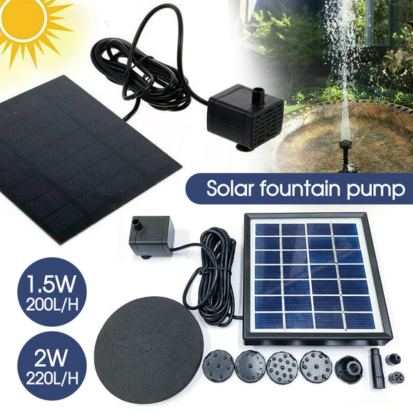 1.5W 2W Solar Powered Water Fountain Pump Bird Bath Pond Pool Garden