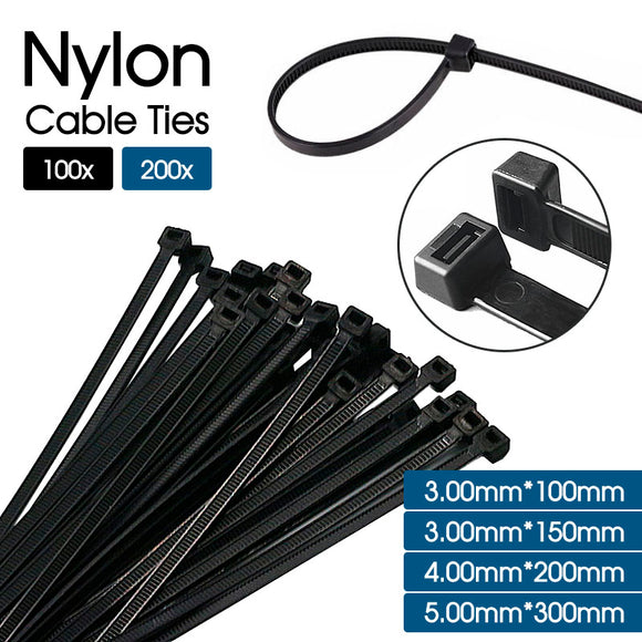 Cable Ties Zip Ties Nylon UV Stabilised 100/200x Bulk Black Cable Tie