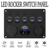 5 Gang 12V Switch Panel ON-OFF Toggle 2 USB for Car Boat Marine RV Truck Camper