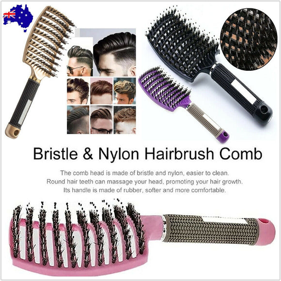 Nylon Bristle Detangling Boar Hair Brush Head Scalp Massage Vented Comb AU