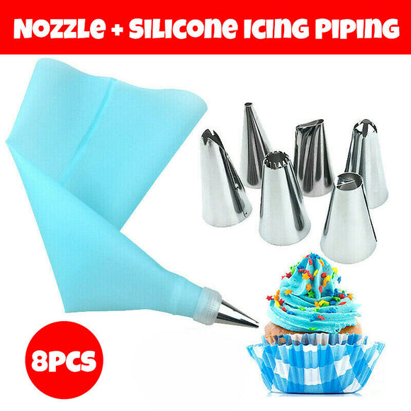 6pcs Nozzle + Silicone Icing Piping Cream Pastry Bag Set Cake Decorating Tool