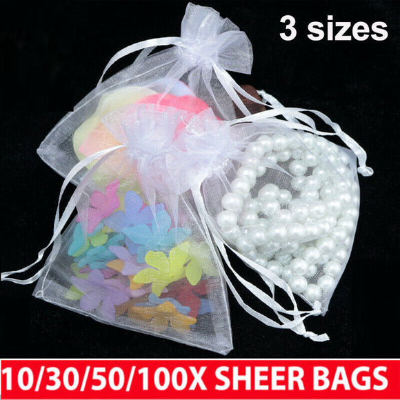 10-100Pcs 3 Size Organza Bag Sheer Bags Jewellery Wedding Candy Packaging Gift