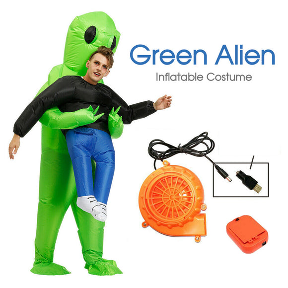 Scary Halloween Green Alien Inflatable Costume Blow Up Suits Party Dress