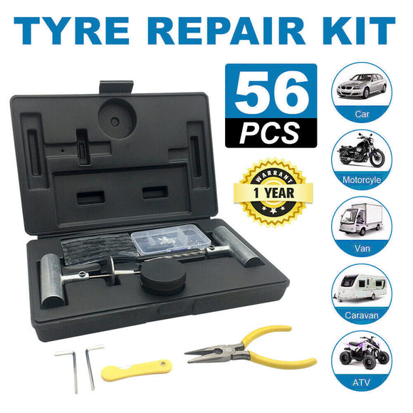 Recovery Tyre Puncture Repair Kit Heavy Duty 4WD Offroad Plugs Tubeless 56PCS