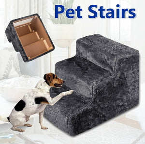 Portable Pet Soft Plush 3 Steps Ladder Dog Cat Stairs Ramp Washable Cover