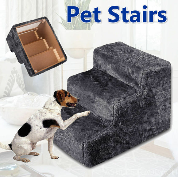 Portable Pet Soft Plush 3 Steps Ladder Dog Cat Stairs Ramp Washable Cover