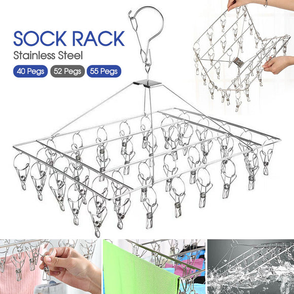 40/52/55 Pegs Stainless Steel Laundry Sock Underwear Clothes Dryer Rack Hanger