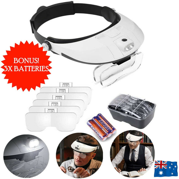 Headband Magnifier 2 LED Lamp Light Jeweler Head Mounted Magnifying Glass Loupe