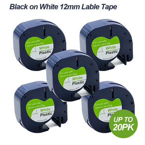 20PK Compatible Dymo LetraTag Refills 91331 Plastic Label Tape LT-100H 12mm x 4m
