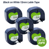20PK Compatible Dymo LetraTag Refills 91331 Plastic Label Tape LT-100H 12mm x 4m