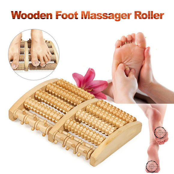 LARGE Wooden Foot Pain Massager 5 Roller Care Reflexology Relax Stress Relief Ne