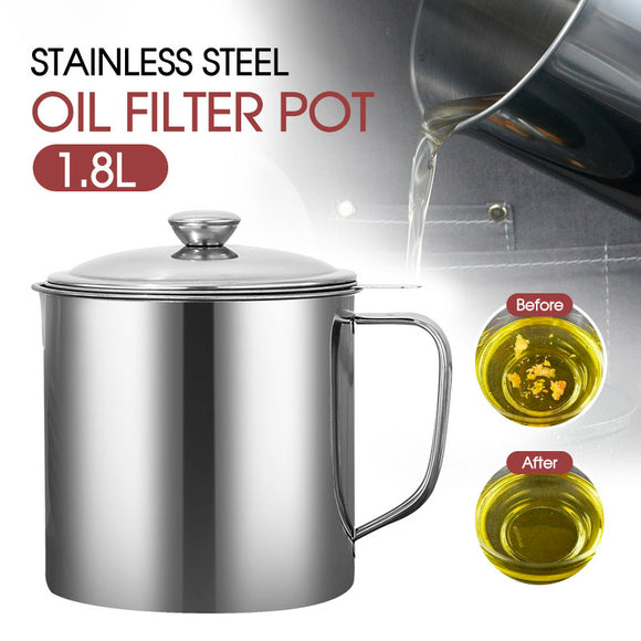 1.8L Stainless Steel Oil Filter Pot Cooking Soup Grease Strainer Separator AU