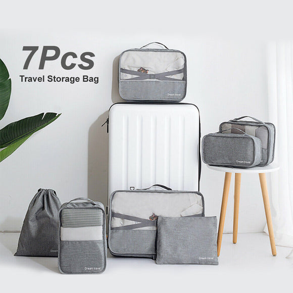 7Pcs Au Packing Cubes Travel Pouches Luggage Organiser Clothes Suitcase Bag