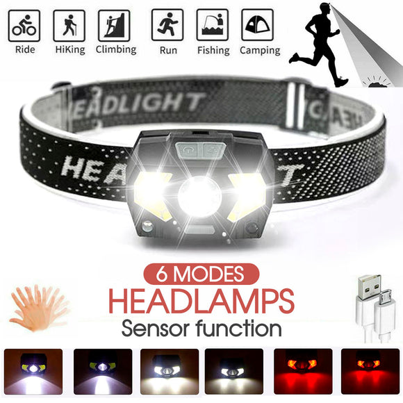 LED Head Torch Headlight COB Camping Headlamp USB Rechargeable Flashlight Lamp