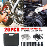 20PCS 8-32MM 1/2" Drive Deep Impact Socket Set CR-V Steel Metric Sockets Long AU