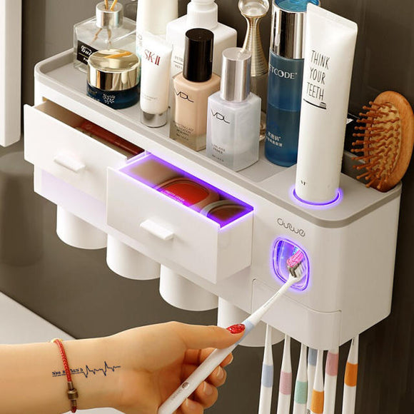 4-Cup Toothbrush Rack Wash Suit with 2 Drawers