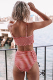 CUPSHE Red Gingham Smocked Bikini M/10