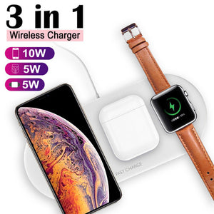 3 in1 QI Wireless Charger Charging Dock Station for Apple Watch/iPhone/Pods White