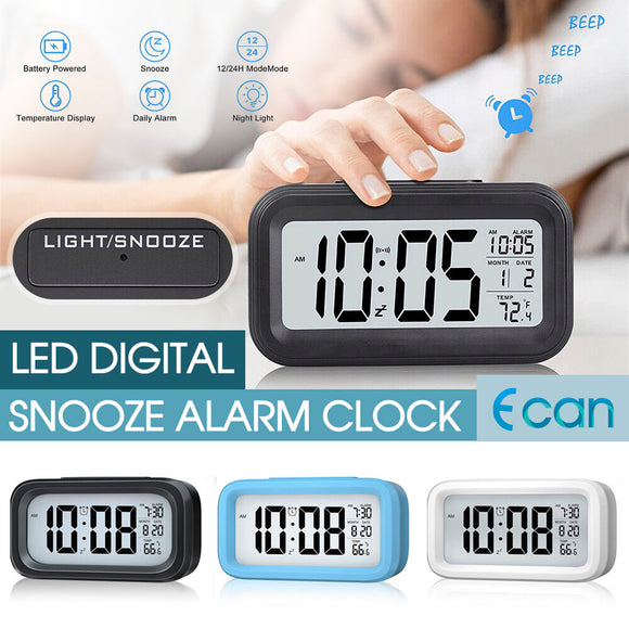 Digital Bedside Table LED Snooze Alarm Clock Time Temperature Day/Night Date AU