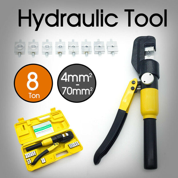 8 Ton Hydraulic Crimper Cable Wire Force Crimping Tool Kit With 9 Die Power