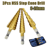 3pcs HSS Step Cone Drill Titanium Stee Hole Cutter Bit Set 3-20mm + Pouch