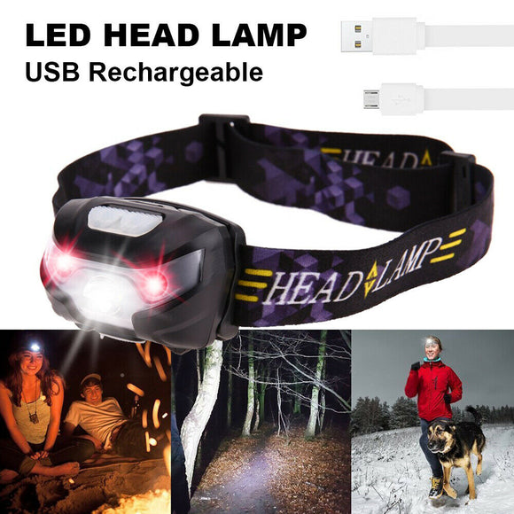 Waterproof Head Torch LED Headlamp Flashlight USB Rechargeable Fish CREE Camping