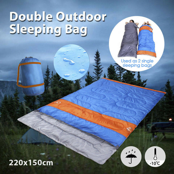 Double Sleeping Bag Bags Camping Hiking -10°C Tent Winter 220x150cm Outdoor