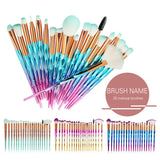 Diamond Unicorn 20PCS Eyeshadow Eyebrow Blending Brush Set Eye Make-up Brushes