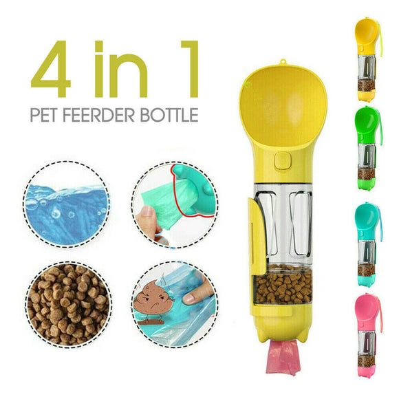 Pet 4 in1 Feeder Puppy Dog Cat Water Bottle Cup Travel Pooper Scooper Outdoor