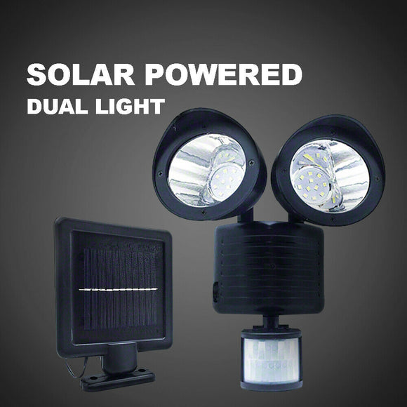 22 LED Solar Powered Dual Light Flood Lamp Security Garage Motion Sensor Outdoor