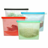 4pc Silicone Food Storage Bags Leakproof Zip Seal Stand Reusable Set Pouch Fresh