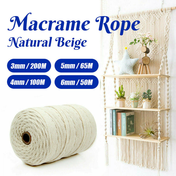 3/4/5/6 mm Macrame Rope Natural Beige Cotton Twisted Cord Artisan Hand Craft