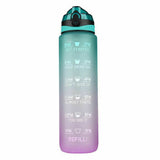 Water Bottle 1L Motivational Drink Flask With Time Markings Sport Gym