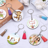 200pcs Keyring Clear Acrylic Circle Discs Keychain Blank Tassel Pendants DIY Kit