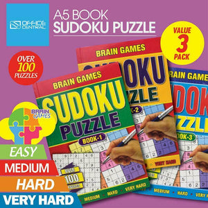 3 x A5 Sudoku Puzzle Book Adults Kids Mind Activity Travel Value Pack